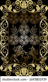 Graphic abstract design with occult tarot card. Minor Arcana - Seven of Pentacles. Suitable for invitation, flyer, sticker, poster, banner, card, label, cover, web. Vector illustration.