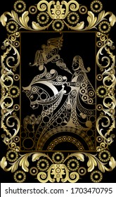Graphic abstract design with occult tarot card. Minor Arcana - Knight of wands. Vector illustration.
