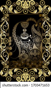 Graphic abstract design with occult tarot card. Minor Arcana - Ace of Cups. Vector illustration.
