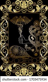 Graphic abstract design with occult tarot card. Minor Arcana - Ace of wands. Vector illustration.