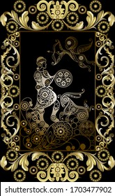 Graphic abstract design with occult tarot card. Minor Arcana - Page of Pentacles. Vector illustration.