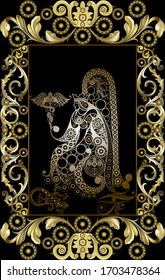 Graphic abstract design with occult tarot card. Minor Arcana - King of wands. Vector illustration.