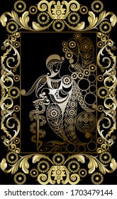 Graphic abstract design with occult tarot card. Minor Arcana - Page of Swords.  Vector illustration.