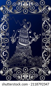 Graphic abstract design with occult tarot card. Major Arcana -The Tower. Suitable for invitation, flyer, sticker, poster, banner, card, label, cover, web. Vector illustration.