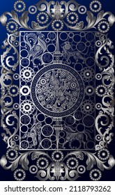 Graphic abstract design with occult tarot card. Major Arcana - Wheel of Fortune. Suitable for invitation, flyer, sticker, poster, banner, card, label, cover, web. Vector illustration.