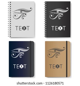 Graphic abstract diaries with occult symbol. Masonic (freemasonic) drawing. Realistic notepad. Vector illustration.