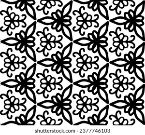 Flores abstractas gráficas vectoriales sin fisuras. Fondo negro y blanco para la decoración, textil, tela, tarjetas, carteles, iconos, carteles, papel envolvente.