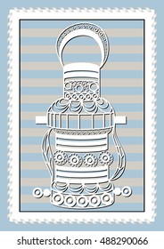 Graphic abstract lantern (lamp, light, flashlight) in line art style. Sailor element. Suitable for invitation, flyer, sticker, poster, banner, card, label, cover, web. Vector illustration.