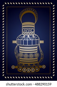 Graphic abstract lantern (lamp, light, flashlight) in line art style. Sailor element. Suitable for invitation, flyer, sticker, poster, banner, card, label, cover, web. Vector illustration.