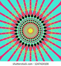 graphic abstract linear flower in pop blue red yellow shades