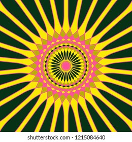 graphic abstract linear flower in yellow pink black shades