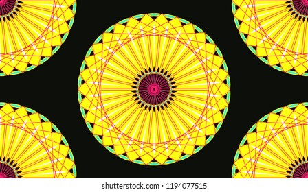 graphic abstract linear flowers seamless pattern in vivid yellow black shades
