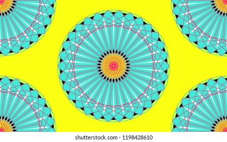 graphic abstract linear flowers seamless pattern in vivid yellow blue shades