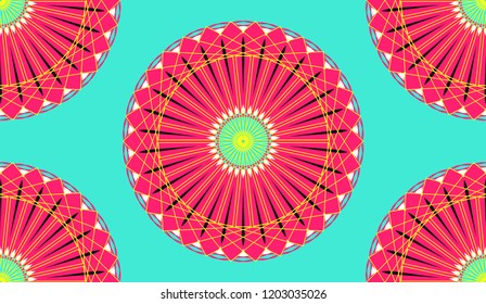 graphic abstract linear flowers seamless pattern in vivid red blue shades