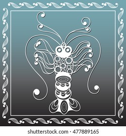 Graphic abstract lobster (crab, omar) in line art style. Seafood element. Suitable for invitation, flyer, sticker, poster, banner, card, label, cover, web. Vector illustration.