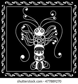 Graphic abstract lobster (crab, omar) in line art style. Seafood element. Suitable for invitation, flyer, sticker, poster, banner, card, label, cover, web. Vector illustration.