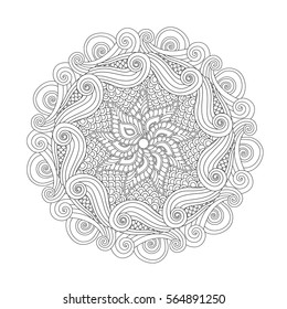 Graphic Abstract Mandala. Zentangle inspired style. Coloring book (page) for adults and older children. Art vector illustration
