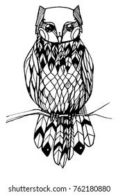 graphic abstract owl sitting on a branch