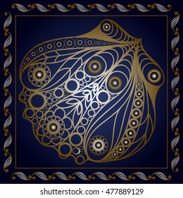 Graphic abstract seashell (shell, mussel) in line art style. Seafood element. Suitable for invitation, flyer, sticker, poster, banner, card, label, cover, web. Vector illustration.