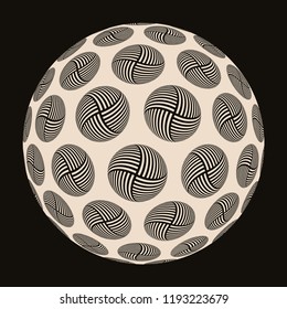 graphic abstract sphere covered with circular vortexes in ivory black shades