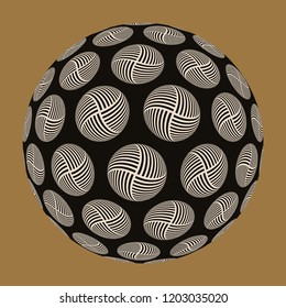 graphic abstract sphere covered with circular vortexes in gold ivory black