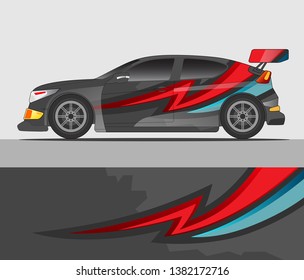 Graphic abstract stripe racing background designs for vehicle, rally, race, advertisement, adventure and livery car