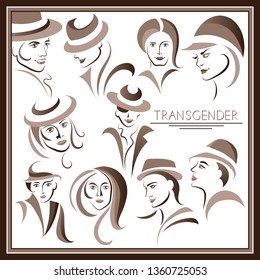 Graphic abstract with transgender (androgynous)-set. Suitable for invitation, flyer, sticker, poster, banner, card, label, cover, web. Vector illustration.