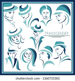 Graphic abstract with transgender (androgynous)-set. Suitable for invitation, flyer, sticker, poster, banner, card, label, cover, web. Vector illustration.