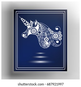 Graphic abstract unicorn (monoceros) in line art style. Mythical creature. Suitable for invitation, flyer, sticker, poster, banner, card, label, cover, web. Vector illustration.