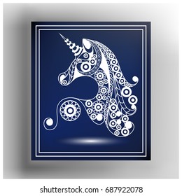 Graphic abstract unicorn (monoceros) in line art style. Mythical creature. Suitable for invitation, flyer, sticker, poster, banner, card, label, cover, web. Vector illustration.