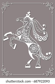 Graphic abstract unicorn (monoceros) in line art style. Mythical creature. Suitable for invitation, flyer, sticker, poster, banner, card, label, cover, web. Vector illustration.