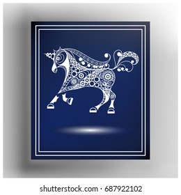 Graphic abstract unicorn (monoceros) in line art style. Mythical creature. Suitable for invitation, flyer, sticker, poster, banner, card, label, cover, web. Vector illustration.