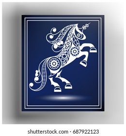 Graphic abstract unicorn (monoceros) in line art style. Mythical creature. Suitable for invitation, flyer, sticker, poster, banner, card, label, cover, web. Vector illustration.