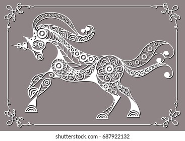 Graphic abstract unicorn (monoceros) in line art style. Mythical creature. Suitable for invitation, flyer, sticker, poster, banner, card, label, cover, web. Vector illustration.