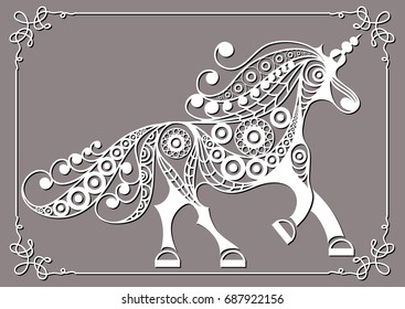 Graphic abstract unicorn (monoceros) in line art style. Mythical creature. Suitable for invitation, flyer, sticker, poster, banner, card, label, cover, web. Vector illustration.