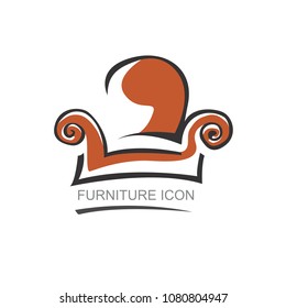 Graphic abstract vector royal sofa in baroque style on white isolated background. Antique Victorian-style furniture for design. an exclusive chair for VIP-person. Logotype, Logo