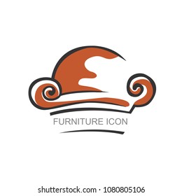 Graphic abstract vector royal sofa in baroque style on white isolated background. Antique Victorian-style furniture for design. an exclusive chair for VIP-person. Logotype, Logo