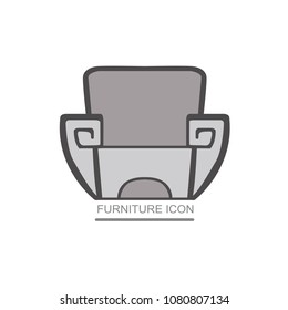 Graphic abstract vector royal sofa in baroque style on white isolated background. Antique Victorian-style furniture for design. an exclusive chair for VIP-person. Logotype, Logo