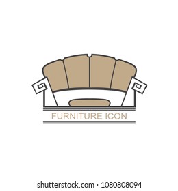 Graphic abstract vector royal sofa in baroque style on white isolated background. Antique Victorian-style furniture for design. an exclusive chair for VIP-person. Logotype, Logo