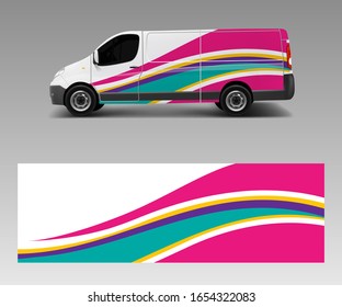 Graphic abstract wave designs for wrap vehicle, race car, branding car. Pick up truck and cargo van car wrap design vector.