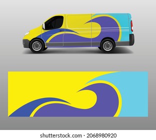 Diseño gráfico de ondas abstractas para envolver vehículo, coche de carreras, coche de marca. Recoge el vector de diseño de envoltura de vehículos de carga y camiones.