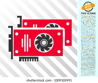 Graphic Accelerator Cards icon with 7 hundred bonus bitcoin mining and blockchain design elements. Vector illustration style is flat iconic symbols designed for crypto-currency websites.
