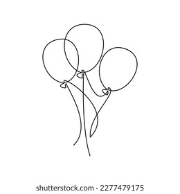 Globos de aire gráficos vectan una línea de ilustración continua. Icono de silueta lineal dibujado a mano. Tarjeta de bienvenida de diseño mínimo, impresión, pancarta, afiche, invitación.
