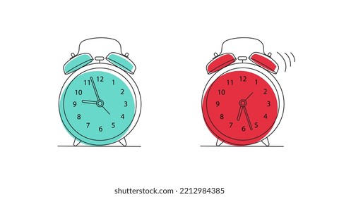 Graphic alarm clock retro red and turquoise time to wake up