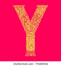 graphic alphabet in yellow crimson colors on a crimson background, letter Y