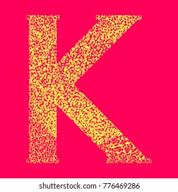 graphic alphabet in yellow crimson colors on a crimson background, letter K