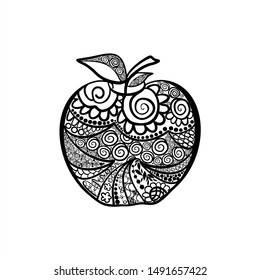 Graphic apple with ornaments. Isolated background.
