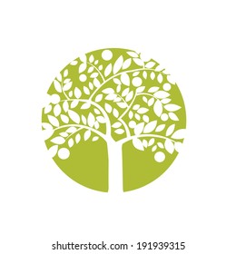 graphic apple tree symbol in circle label