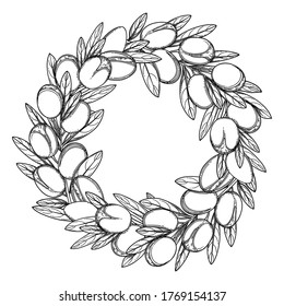 Graphic argan wreath. Vector botanical design isolated on white background