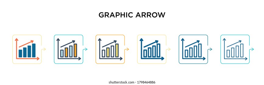 Graphic arrow vector icon in 6 different modern styles. Black, two colored graphic arrow icons designed in filled, outline, line and stroke style. Vector illustration can be used for web, mobile, ui